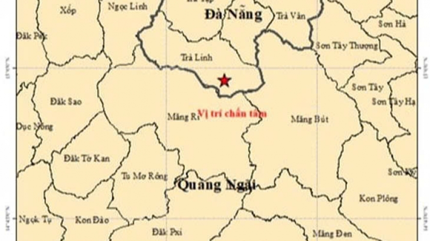 5 trận động đất liên tiếp xảy ra ở Đà Nẵng và Quảng Ngãi